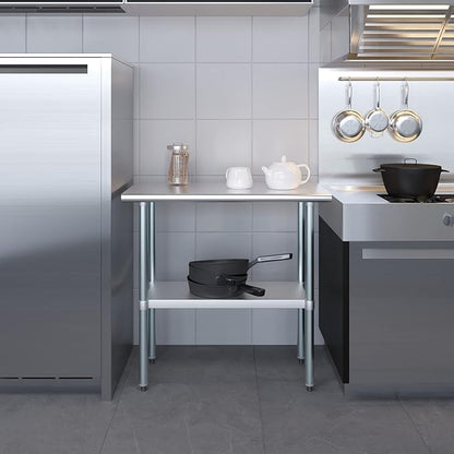 AmGood Stainless Steel Work Table with Undershelf | Kitchen Island Food Prep | Laundry Garage Utility Bench | NSF Certified (36" Long x 18" Deep)