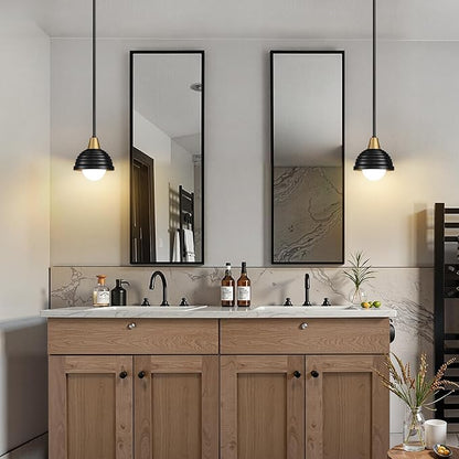 Industrial Kitchen Pendant Light Fixtures: 3 Pack 6 Inch Metal Modern Chandelier - Adjustable Farmhouse Black & Gold Pendant Lighting for Kitchen Island Hallway