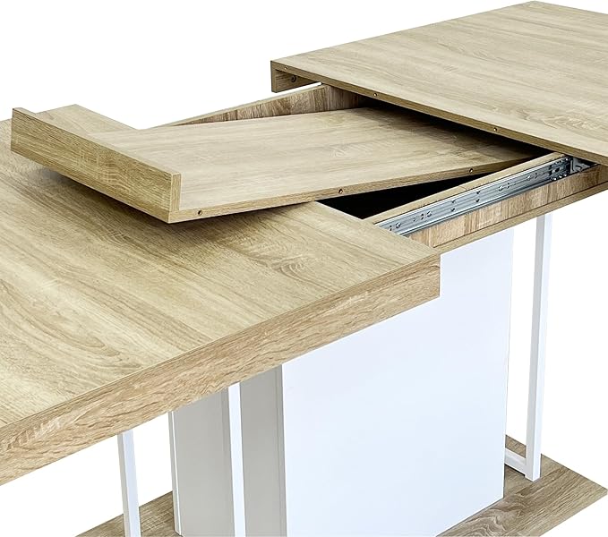 63" - 79" Extendable Dining Room Table, Expandable Kitchen Table for 6 to 10 People, Modern Wood Conference Table, Large Farmhouse Dining Table(White Oak)