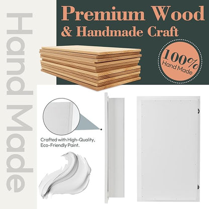 Concealed Medicine Cabinet 14×24 Recessed, Picture Frame Medicine Cabinet, Farmhouse White Wood Frame, 3 Shelves, 100% Handmade, Fully Assembled Wall Niche Insert For Bathroom,Bedroom,Hallway(White)