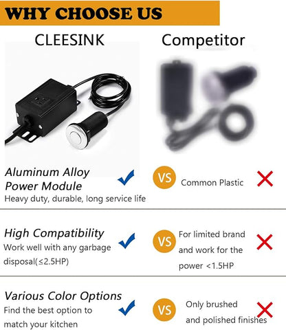 Sink Top Air Switch Kit Garbage Disposal Part by CLEESINK (SHORT/2.5", Polished Stainless Steel)