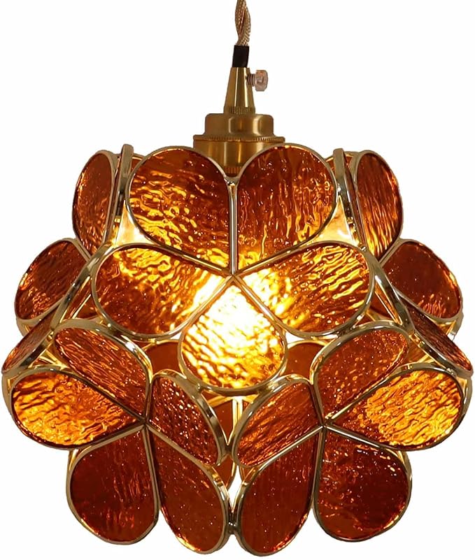 Bieye L10745 Petals Tiffany Style Stained Glass Ceiling Pendant Light with 8-inch Wide Lampshade (Textured Amber, 8" Cherry Blossom)