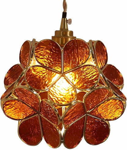 Bieye L10745 Petals Tiffany Style Stained Glass Ceiling Pendant Light with 8-inch Wide Lampshade (Textured Amber, 8" Cherry Blossom)