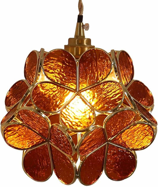 Bieye L10745 Petals Tiffany Style Stained Glass Ceiling Pendant Light with 8-inch Wide Lampshade (Textured Amber, 8" Cherry Blossom)