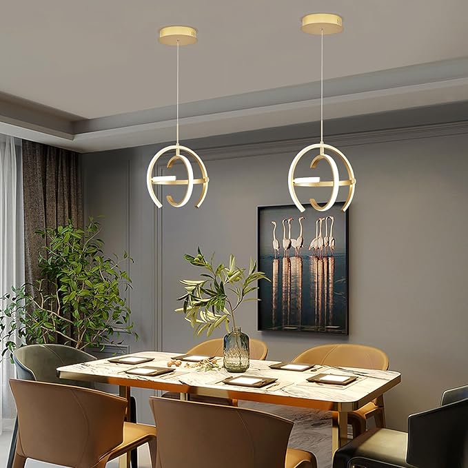 Modern Gold LED Chandelier, Globe 4000K Pendant Light Fixture, Round Adjustable Height Dining Room Hanging Light for Kitchen Island Bedroom Hallway Foyer(11.81 Inch)