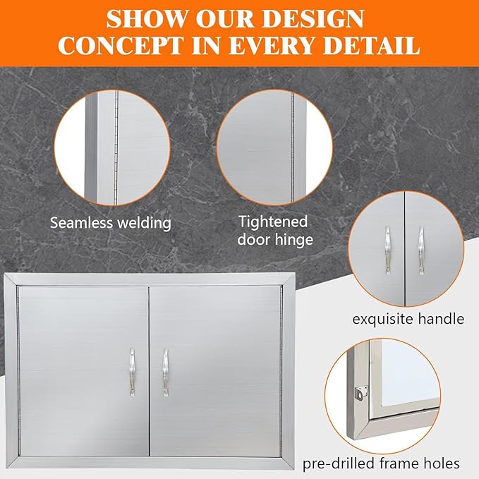 24"x24" Stainless Steel Outdoor Kitchen Doors - Flush Mount BBQ Access Door for Outdoor Kitchens, BBQ Islands & More
