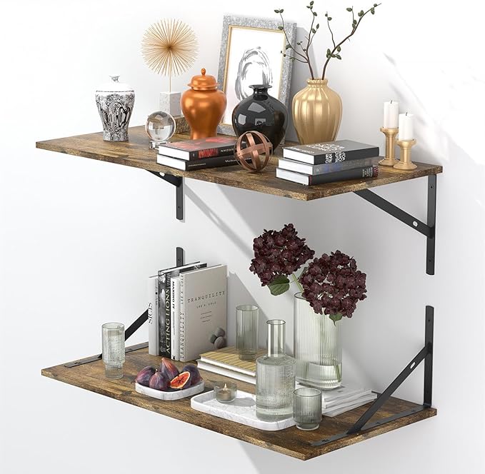 Deep Floating Shelves for Wall Set of 3, 24W x 12 Inch Deep Floating Shelves, Wide Floating Wall Mounted Shelves for Living Room, Kitchen, Office, Bedroom, Bathroom, Laundry Room