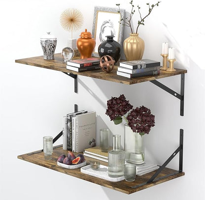 Deep Floating Shelves for Wall Set of 3, 24W x 12 Inch Deep Floating Shelves, Wide Floating Wall Mounted Shelves for Living Room, Kitchen, Office, Bedroom, Bathroom, Laundry Room
