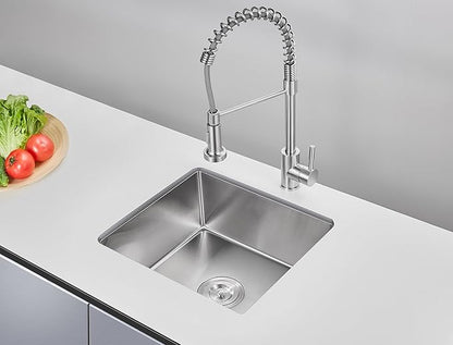 MENATT 18 x 18 inch Undermount Small Kitchen Sink, T-304 Stainless Steel Handmade Bar Sink, Single Bowl Kitchen Sink with Strainer, Brushed