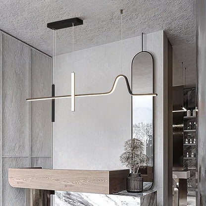 KCO Modern Linear Black Pendant Light Dimmable LED Hanging Chandelier Lights Farmhouse Long Dining Room Hanging Light Fixture Adjustable Kitchen Adjustable Island Lights for Kitchen