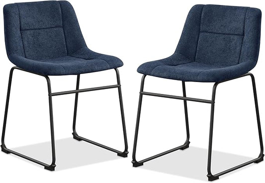 Furniture of America Veradis Modern Bentwood Dining Chairs Set of 2, Chenille Fabric Stool with Back and Metal Frame, Comfortable Upholstered Seating for Kitchen, Living Room, Blue, 30 inch