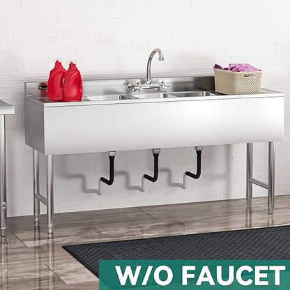 YITAHOME 60inch 3 Compartment Commercial Bar Sink with Drainboards, NSF Heavy-Duty Stainless Steel Freestanding Prep Utility Sink for Restaurant Kitchen