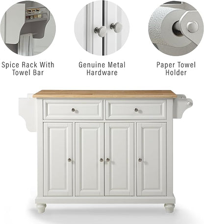 Crosley Furniture Cambridge Wood Top Rolling Kitchen Island Storage Cart, Microwave Stand, Spice Rack, White