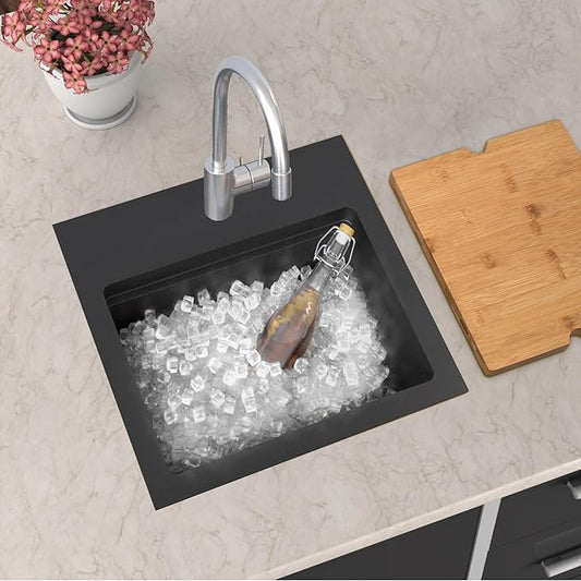 15 Inch Black Sink Drop In, 16 Gauge 304 Stainless Steel Workstaion Kitchen Sinks with Ledge & Accessories, 15" x 15" x10" Deep Bowl For Outdoor, RV,Prep Sink, and Wet Bar