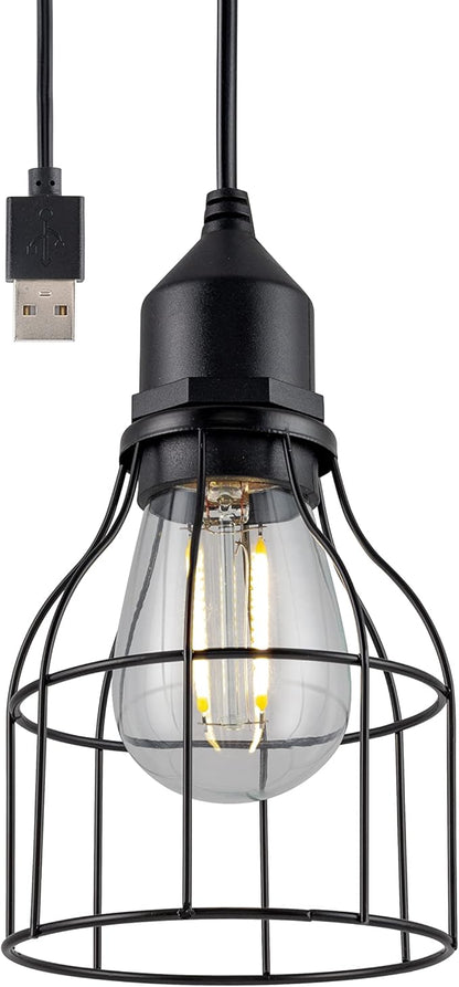 UltraPro USB LED Pendant Light with Cage, Hanging Light Fixture, Lightweight, Vintage Farmhouse Style, Camping, Garage, Shed, Storm Shelter and More, 61747