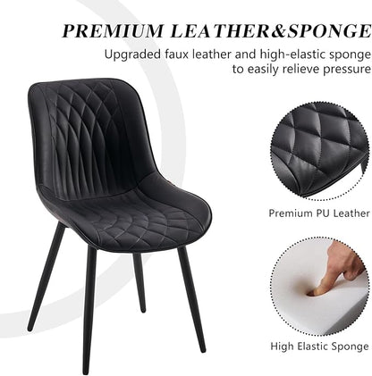YOUNIKE Black Faux Leather Dining Chairs Set of 2 Mid-Century Modern High Padded Back Comfy Upholstered Kitchen Chairs with Metal Legs Wide Seat Accent Side Chair for Dining/Living/Waiting Room