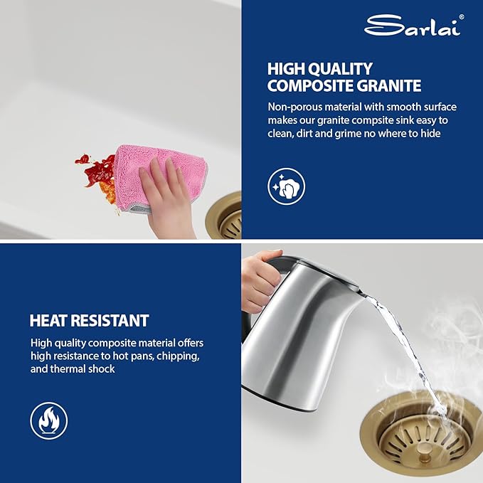 Sarlai 30 Granite Composite Kitchen Sink - 30 x 19 Inch Granite Undermount Kitchen Sink Ledge Workstation Under-Mount White Quartz Classic Single Bowl Sinks Under Counter Basin With Gold Accessories