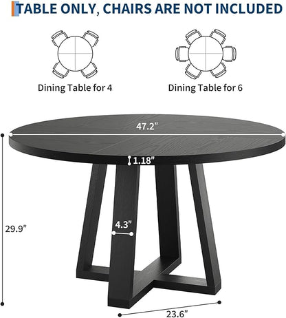 GarveeHome Dining Table, Kitchen Table, Round Dining Room Table for Kitchen, 47 Inch Round Table for Dining Room, Black(Table Only)