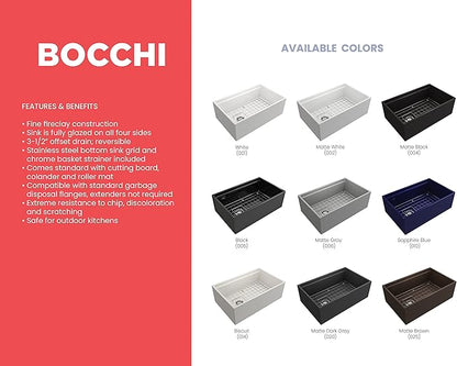 BOCCHI Contempo Workstation Apron Front Step Rim Fireclay 30 in. Single Bowl Kitchen Sink with Accessories in Matte Gray