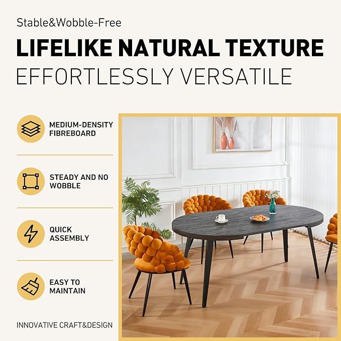 Extendable Dining Room Table, 70.87”-39.37”Large Oval Kitchen Table Set for 4 to 6 People，Wood Tabletop Foldable Tables for Conference Room (1 Table Only Black)