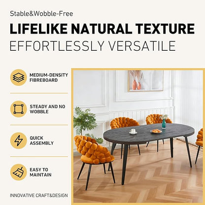 Extendable Dining Room Table, 70.87”-39.37”Large Oval Kitchen Table Set for 4 to 6 People，Wood Tabletop Foldable Tables for Conference Room (1 Table Only Black)