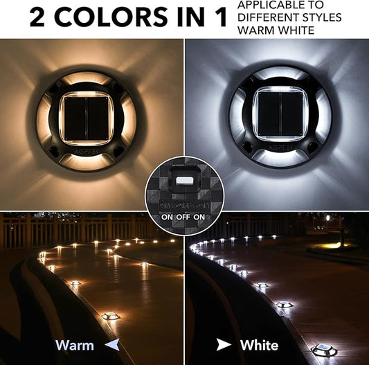 AGPTEK Solar Driveway Lights Outdoor 12 Pack, 2 Color Modes LED Deck Dock Marine Waterproof Driveway Marker Lights for Step Sidewalk Stair Garden Pathway Walkway Yard (Warm White/Cool White, Black)