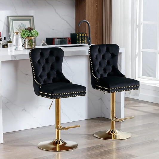 Modern Dining Chair Mid-Century Kitchen Table and Chairs with Sturdy Stable Base, Easy Assembly Luxury Furniture for Dining Room, Home Pub and Kitchen Island,Black-Foam-2PC