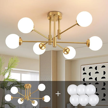 Biewalk Gold Sputnik Chandelier, Modern Globe Chandelier Light Fixture with Glass Globe Shade, Mid Century Ceiling Light 6-Light for Living Room Dining Room