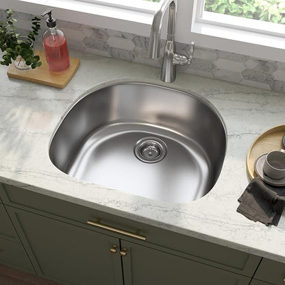 MSI 23 Inch x 21 Inch Undermount Single Bowl 18 Gauge Stainless Steel Kitchen Bar Sink and Strainer