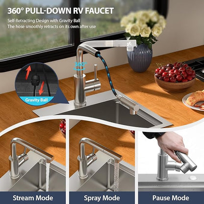 15 Outdoor Kitchen Sink with Faucet- Beslend 15X15 Drop In Outdoor Bar Sink with Pull-Out Faucet and Cover, 16 Gauge Stainless Steel Kitchen Sinks Workstation Single Bowl Above Counter Indoor Outdoor
