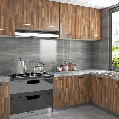 CRE8TIVE Brown Butcher Block Contact Paper 24"x118" Shiplap Peel and Stick Wallpaper Wood Contact Paper for Countertops Cabinets Waterproof Self Adhesive Wood Plank Vinyl Wrap for Kitchen Furniture