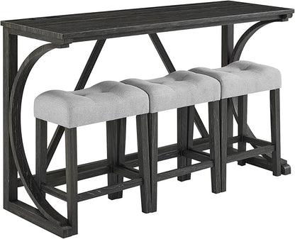 Polibi Farmhouse Counter Height Dining Set - Bar Table and Chairs, Wood Dining Table with Power Outlet and 3 Upholstered Stools for Breakfast Nook, Living Room, Black