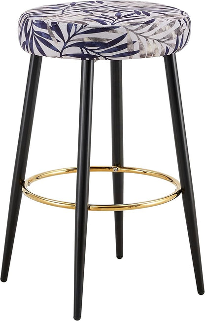 Counter Height Bar Stools Set of 2, PU Kitchen Stools Upholstered Dining Chair Stools 24 Inches Height with Golden Footrest for Kitchen Island Coffee Shop Bar Home Balcony Silver Leaves Velvet