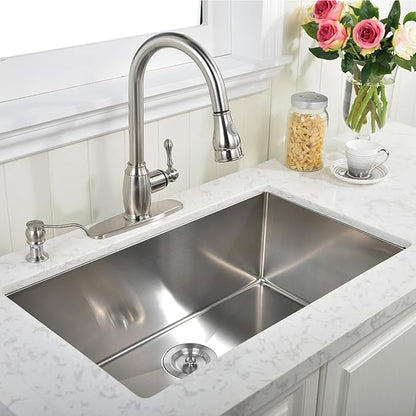30 Inch Undermount Kitchen Sink, 30" x 16.5" x 8" Under Mount Brushed Nickel RV Laundry Utility Undermount 16 Gauge Stainless Steel 8 Deep Single Bowl Small Kitchen Laundry Narrow Sink