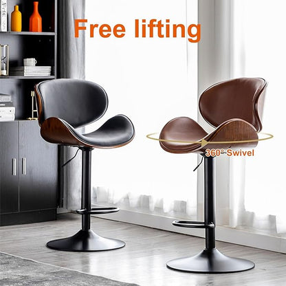 PU Leather with Back & Footrest, 23"-31" Height Adjustable, Kitchen Island Dining Chair,White