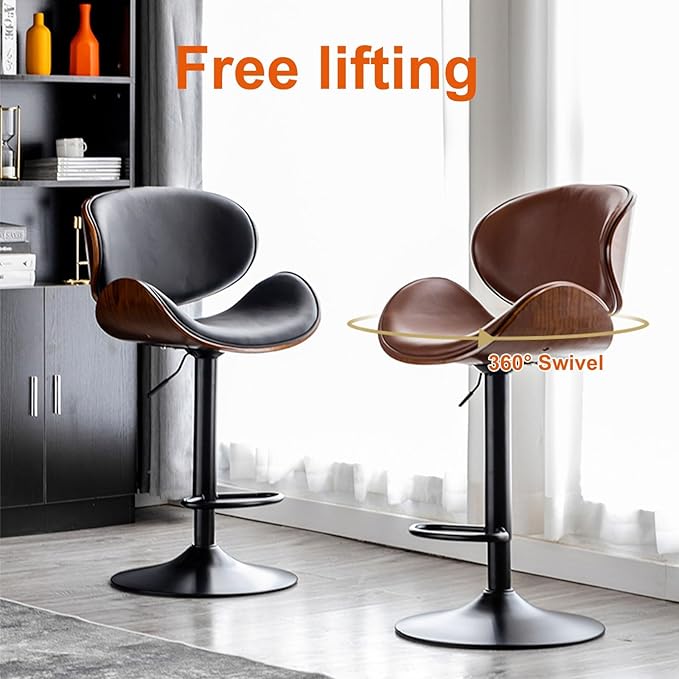 PU Leather with Back & Footrest, 23"-31" Height Adjustable, Kitchen Island Dining Chair,Black