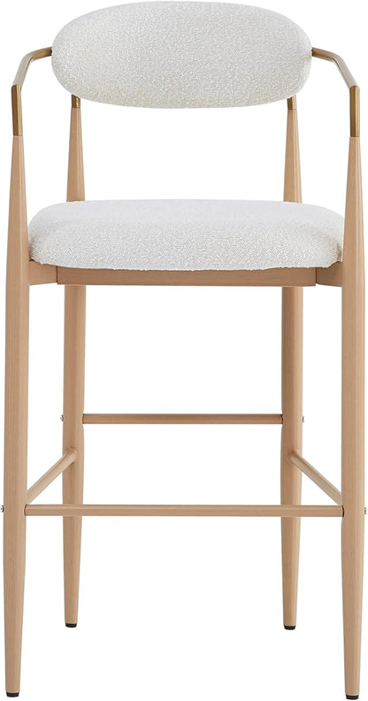 Bar stools Set of 2, Upholstered Bar Stools with Back for Kitchen Island, Beige Fabric Seating Natural Wood Iron Legs 260LBS Weight Capacity