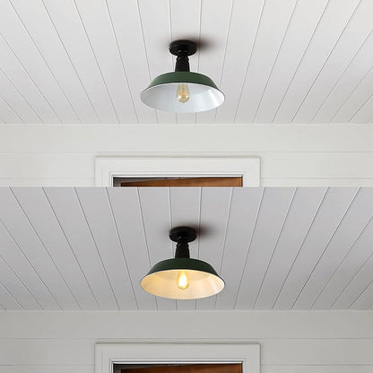 JONATHAN Y 14" Green/Black 1-Light Industrial LED Semi Flush Mount Ceiling Light for Porch, Kitchen, Entryway, Modern Farmhouse Iron Fixture, White Metal Shade, LED Bulb Included (JYL7617F)