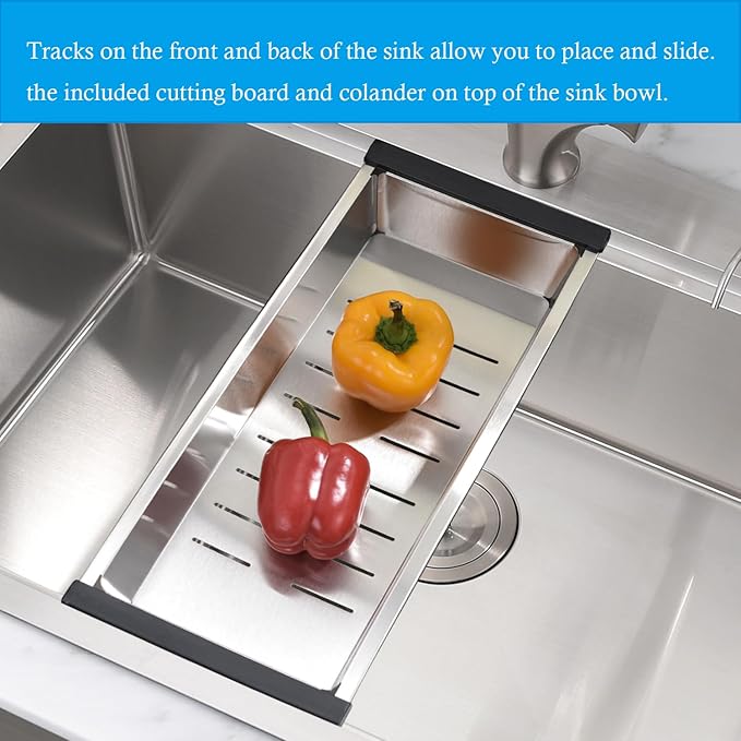33 Inch Drop In Kitchen Sink Workstation - 33 x 22 Inch Drop In Sinks 16 Gage Stainless Steel Topmount Sinks Single Bowl 10'' Deep Handmade Above the Counter sink with Cutting Board& Strainer