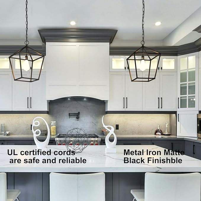 Kitchen Island Light RC Ceiling Light Fixture 1-Light Hanging Pendant Light for Kitchen Island Chandelier, Metal Cage Entryway Fixture with Adjustable Chain, Vintage Industrial