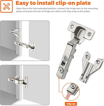 JOY DECOR Full Overlay 30 Packs (15 Pairs) Concealed Kitchen Cabinet Hinges 105 Degree Soft Close Adjustable Cabinet Door Hinges for Face Frame Cabinet