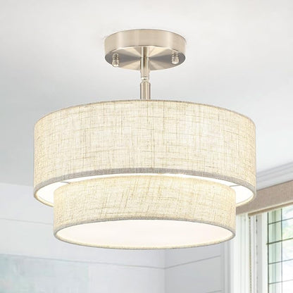 Semi Flush Mount Ceiling Light - 12.6in Diameter, Fits Flat & Sloped Ceilings, 3-Light E26, Dimable 3-Color Temp, ETL Listed, Modern Farmhouse Lighting for Entryway, Hallway, Kitchen
