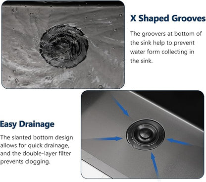 33x22 Black Drop In Kitchen Sink, 33 Inch Stainless Steel Top Mount Single Bowl Sink with Drain Strainer