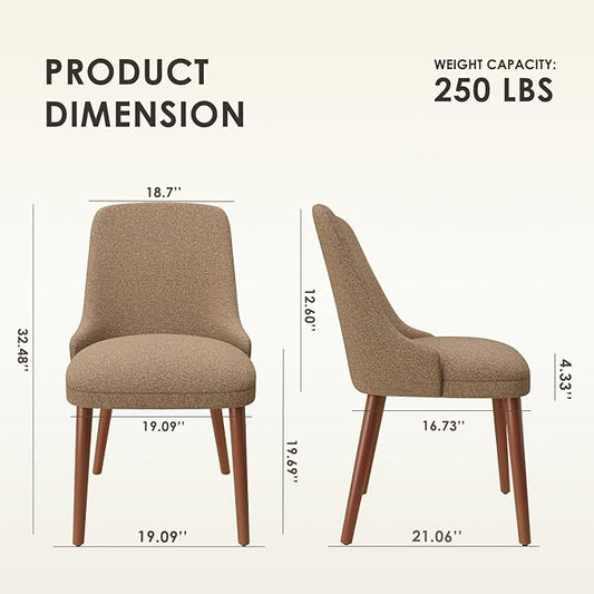MALOL Dining Room Chair Set of 2, Upholstered Kitchen Chairs with Wood Legs, High-Back Padded Dining Chairs for Dining Room/Restaurant/Cafe, Camel