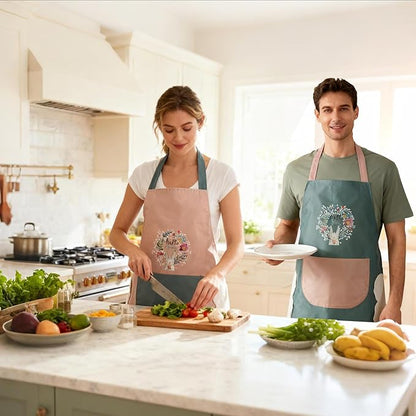 DILLMAN Women Kitchen Apron with Hand Wipe Pockets，Big Pocket,Hand-wiping, Waterproof for Cooking Baking