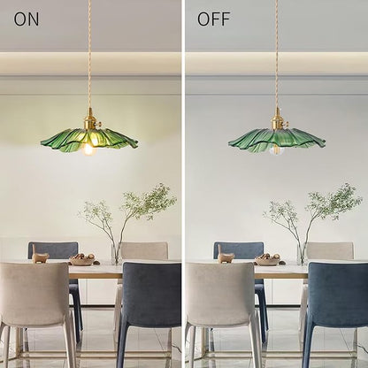 Pendant Light Kitchen Lights Glass Hanging Light Fixture Folwer Light Pendant Lights Modern Lighting for Bedroom Kitchen Hallway Bathroom Green Sunflower