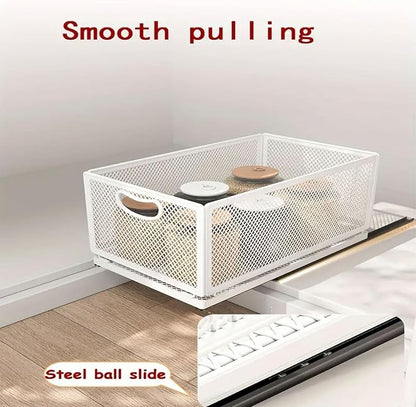 Pull out Cabinet Organizer with Sliding Drawer, 1 Pack Under Sink Organizers and Storage Rack, Adhesive Nano Film Heavy Duty Slide out Pantry Shelves for Kitchen,Sink, 9.6"W x11.8"D x 8.4"H