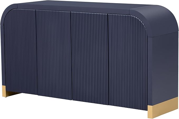 Merax Sideboard Buffet Cabinet with Storage Adjustable Shelves & Unique Curved Corner, Wavy Door Panel Accent Wood Console Table for Coffee Bar, Living Room and Entrance, Easy Assembly, Navy Blue