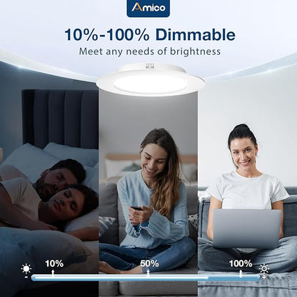 Amico 5/6 inch 5CCT LED Recessed Lighting 12 Pack, Dimmable, Damp Rated, 12.5W=100W, Can Lights with Baffle Trim, Retrofit Installation, ETL&FCC, White