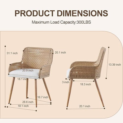 Rattan Dining Chairs,Upholstered Boucle Fabric Dining Chairs with Armrest and PE Cane Backrest, Mid Century Modern Dining Room Chairs with Metal Legs for Kitchen Island,Set of 4